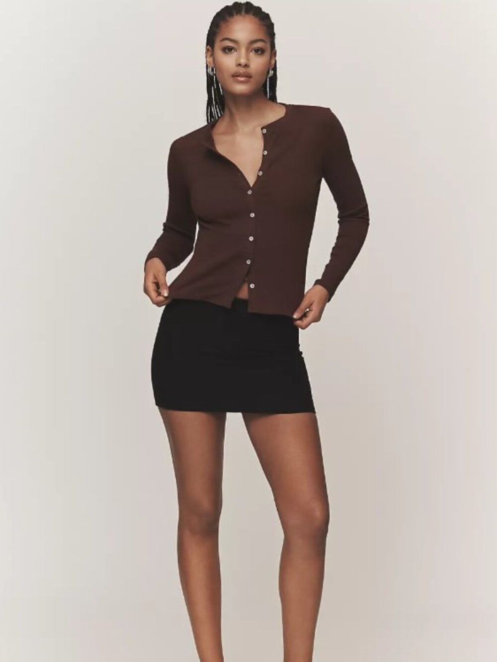 Maeve Fitted Knit Cardigan Cocoa Plum Brown XL Anthropologie Button Cotton NWT